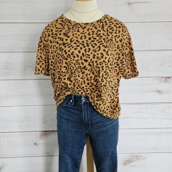 Free People We the Free Clarity T Shirt in Cheetah Combo Size Medium - Picture 4 of 10